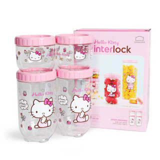 乐扣乐扣(LOCK&LOCK)新生儿HELLO KITTY保鲜盒儿童储物罐奶粉零食罐密封收纳盒4件套装 LKT852S4