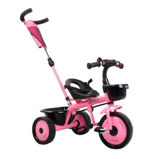 乐卡（Lecoco）儿童三轮车多功能婴幼儿童脚踏车1-3-5岁简易自行车多功能手推车 蜜桃粉