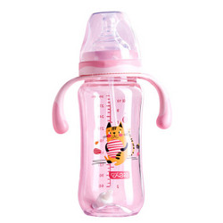 爱得利(IVORY) 奶瓶 特丽透材质宽口径奶瓶 带手柄 婴儿奶瓶 300ml 颜色随机 (自带十字孔奶嘴)