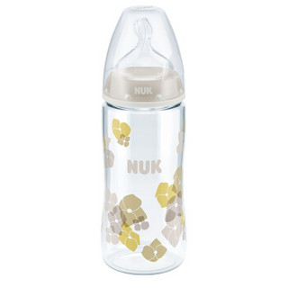 NUK宽口径奶瓶婴儿宝宝PA奶瓶耐摔耐磨奶瓶300ml配硅胶防胀气奶嘴(0-6个月中圆孔)颜色随机【德国进口】