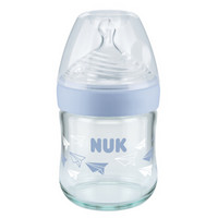 NUK 自然母感超宽口径玻璃奶瓶 120ml配防胀气硅胶奶嘴（0-6个月中号）（蓝色） *2件