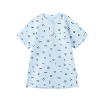PurCotton 全棉时代 男童纱布短袖套头衬衫 (蓝底几何) 130/60
