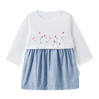 PurCotton 全棉时代 幼儿女款拼接长袖连衣裙 (牛津纺、100/52 建议3-4岁、1件装、女)