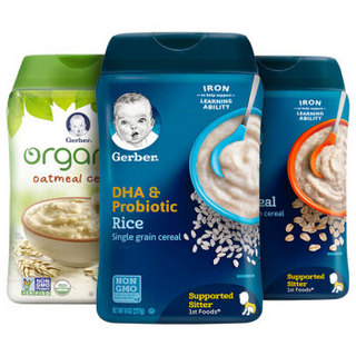 嘉宝(Gerber)婴幼儿米粉辅食 有机燕麦+DHA大米+燕麦米粉 227gx3罐组合装  美国进口