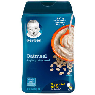 嘉宝(Gerber)婴幼儿米粉辅食 有机燕麦+DHA大米+燕麦米粉 227gx3罐组合装  美国进口