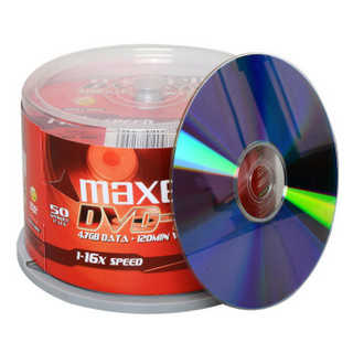 maxell 麦克赛尔 DVD-R光盘 刻录光盘 光碟 空白光盘 16速4.7G 商务金盘桶装50片