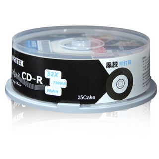 RITEK 铼德 CD-R空白光盘/刻录盘 52速700M 台产 黑胶小圈可打印 桶装25片
