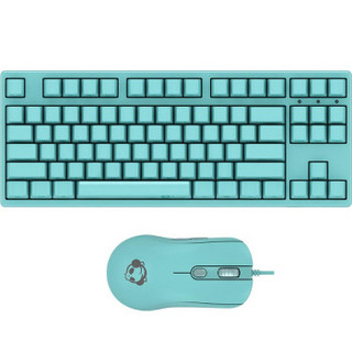 AKKO 薄荷蓝 樱桃轴机械键盘87键 红轴 键盘鼠标套装