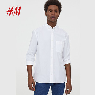 H&M 0560030 男士长袖衬衫 (白色、M)