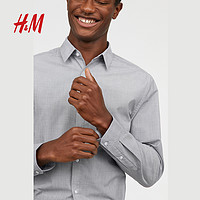 H&M 0501616__1 男士长袖衬衫 (深蓝色/蓝色图案、XL)
