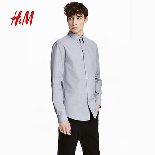 H&M 0501616__1 男士长袖衬衫 (深蓝色/蓝色图案、XL)