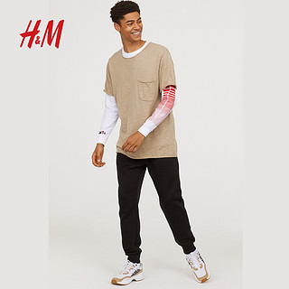 H&M 0636586 男士抽绳休闲裤 (混深黑色、XL)