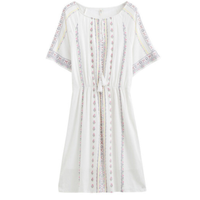  18821VP02459 中袖系带圆领印花收腰中长裙 白色 L