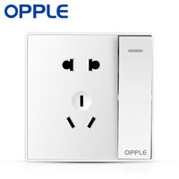 欧普照明(OPPLE)一开双控86型五孔墙壁二三插电源灯带开关插座面板 大翘板白色 一开双五孔