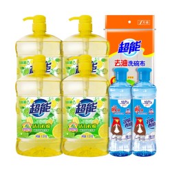 超能 餐具果蔬洗洁精（1.5kg*4瓶+220g*2瓶+洗碗布）