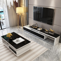 A家家具 电视柜 可收缩简约客厅钢化玻璃电视地柜 DB1407 黑白色