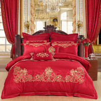 水星家纺 婚庆十件套 大提花绣花结婚用品 大红被套床单被罩床品套件 凯特王妃 加大双人1.8米床