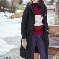  INMAN 茵曼 1863121744 女士修身连帽长款羽绒服