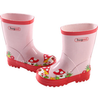 hugmii 儿童雨鞋男童女童卡通防滑雨靴小孩水鞋 粉色蘑菇 36码/23cm