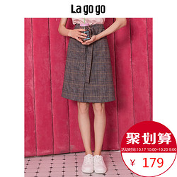 Lagogo 2018秋季新款格子半身裙女高腰休闲裙子中长款HCBB248A44