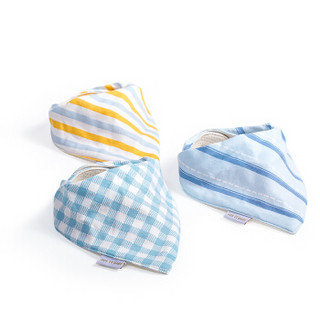 AUSTTBABY 婴儿纯棉三角巾随机3条组合装 宝宝围嘴口水巾可调节按扣