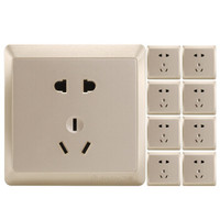 飞雕（FEIDIAO）高端开关插座面板 五孔插座电源墙壁插座（10只装）套餐86型出色金