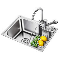 家蕊（JIARUI）5843A+85105 厨房无铅304不锈钢 水槽 豪华可抽拉龙头单槽 洗菜盆洗碗水池套餐加厚