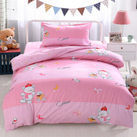 思侬 床品套件 纯棉三件套 全棉单人床上用品床单被套 欢乐小熊-粉 1/1.2米床