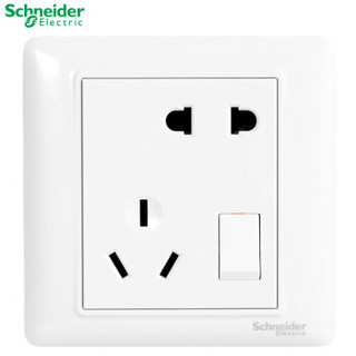 施耐德 Schneider 睿意系列10A 250V 斜二/三极插座连单控开关 白色