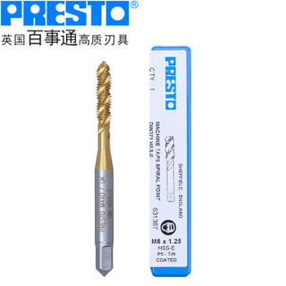 百事通（PRESTO）进口含钴镀钛螺旋槽丝锥M6.0X1.0高速钢机用螺旋丝攻