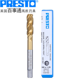 百事通（PRESTO）进口含钴镀钛螺旋槽丝锥M26.0X3.0高速钢机用螺旋丝攻