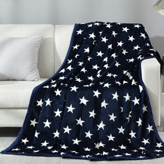 雅鹿·自由自在 毛毯家纺 春秋加厚法兰绒毯子 午睡珊瑚绒空调毯毛巾被盖毯 100*140cm 蓝色星星
