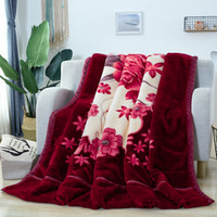 意尔嫚 毛毯被子 加厚双层拉舍尔盖毯 透气冬季婚庆柔软保暖单双人绒毯 约6.6斤 200*230cm 一枝独秀
