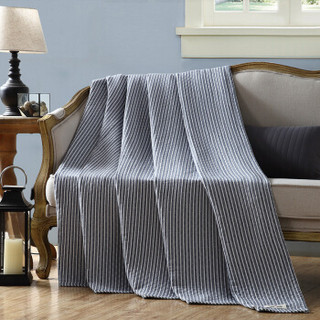 馨牌 毛巾被 日式A类多层纱布加厚纯棉毛毯 午睡毯子 休闲毯空调盖毯 条纹蓝灰色 200*230cm
