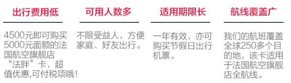 法国航空法胖卡（面额5000元）全年可用 全航线通用