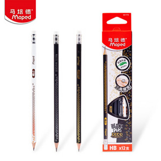 马培德（Maped） HB铅笔 带橡皮绘图铅笔 三角笔杆原木铅笔 三色烫金设计 12支盒装 851770CH