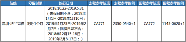 国航直飞!深圳-法兰克福5-30天往返含税