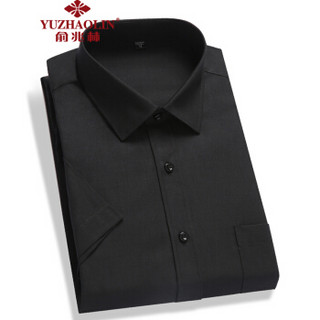 YUZHAOLIN 俞兆林 YZL004 男士纯色工装短袖衬衫 黑色42