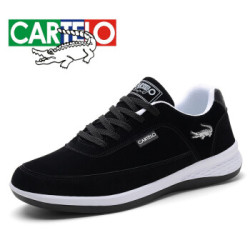 卡帝乐鳄鱼(CARTELO)男鞋低帮透气网面时尚百搭休闲鞋潮流防滑系带板鞋运动鞋 KDL819 黑色 42 *2件