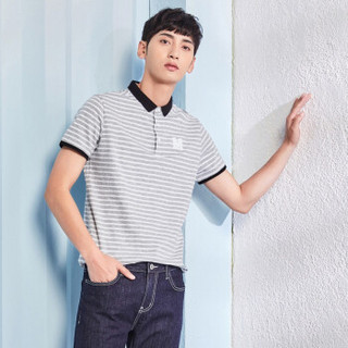 Semir 森马 19038001201 男士条纹polo衫 灰白色调 XS