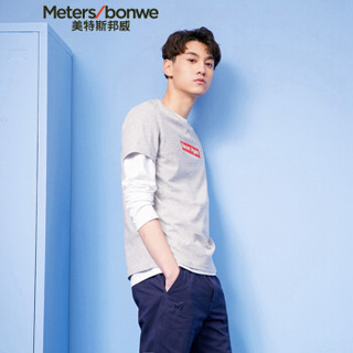 Meters bonwe 美特斯邦威 661246 男士时尚字母短袖T恤 中花灰 175/96