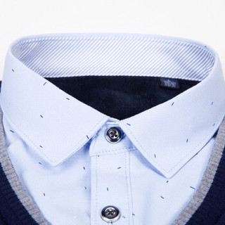 雅鹿 YL9591 男士加绒假两件长袖衬衫 蓝白条 L