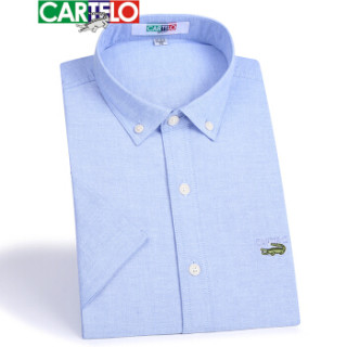 CARTELO KNJFDX 男士牛津纺短袖衬衫 蓝色 42
