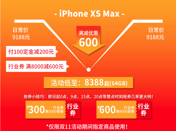 双11预售：Apple 苹果 iPhone XS Max 智能手机 64GB