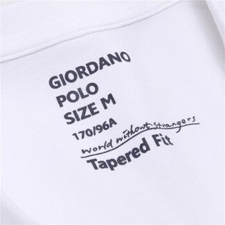 GIORDANO 佐丹奴 01017250 男士胜利狮王刺绣弹力棉修身短袖POLO 白 180/104A