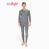 INTERIGHT男士棉弹净色圆领保暖内衣套装 麻灰 L