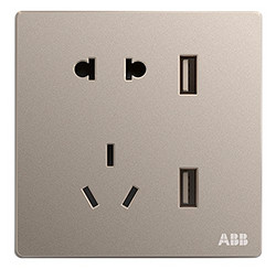 ABB 开关插座无框轩致二位带USB充电五孔插座10A（朝霞金）AF293-PG