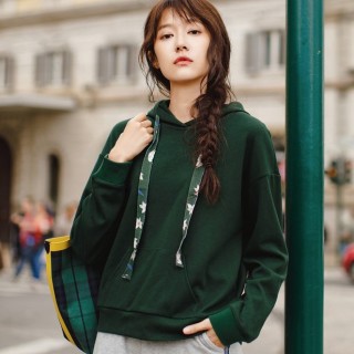 INMAN 茵曼 1883082079 女士连帽印花抽绳卫衣