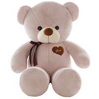 郁闷猪 毛绒玩具 情人节礼物节日礼品 改版新款泰迪熊公仔布娃娃抱抱熊 爱心领结丝带熊1.0米 浅棕