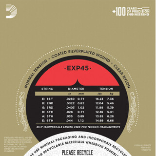 D'Addario 达达里奥 EXP45 标准张力涂层 吉他琴弦